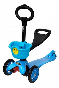 Самокат Smiley 3 в 1 с корзинкой, синий (Smiley, 8523 B)